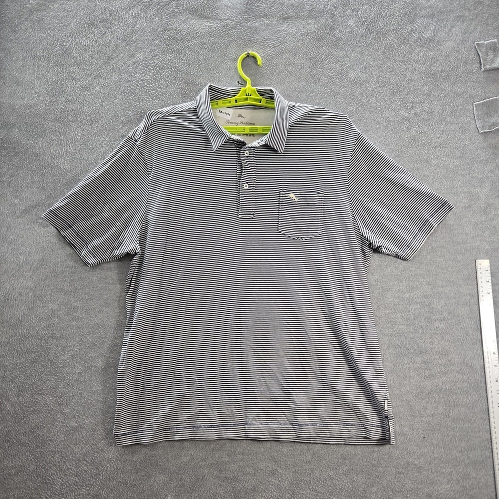 Tommy Bahama Men Polo XL Navy Logo Embroidery Striped Relax Short Sleeve